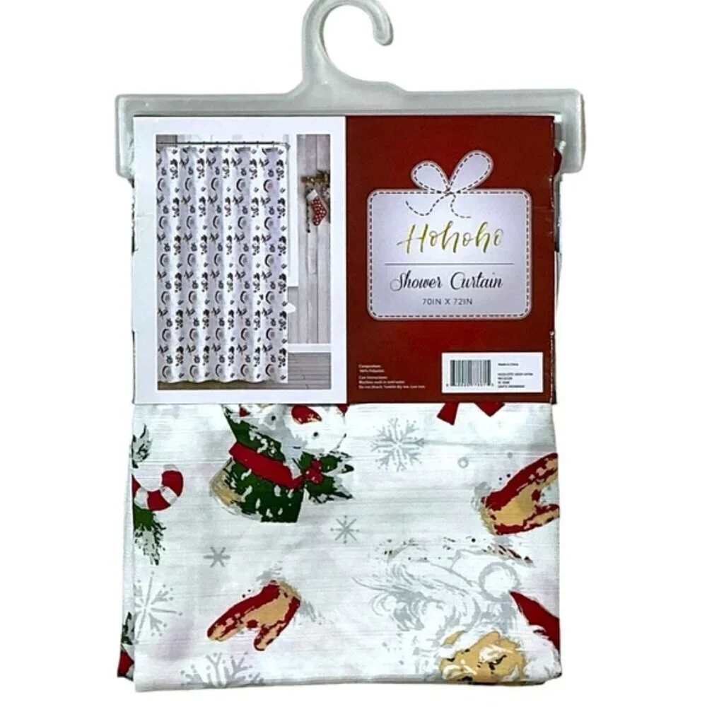 Holiday Shower Curtin Fabric Santa Snowman Christmas Bath Decor 70 x 72 Inch